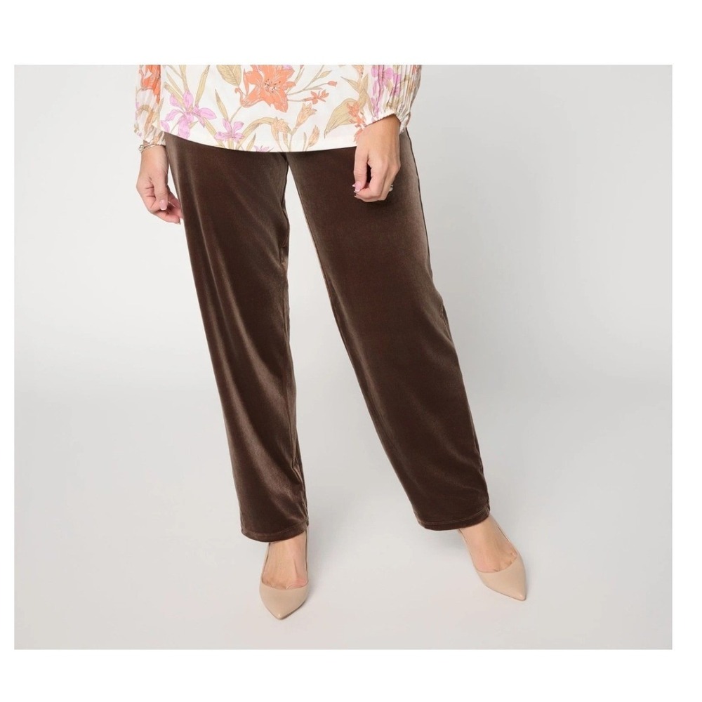 Susan Graver Brown Velvet Lounge Pants  2XP  Straight Leg Elastic Waist Plush